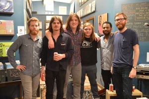 From left: Will Eubanks (keyboardist), Andy Guinn (bassist), Jim Barrett (lead vocalist and guitarist), Ben Yarbrough (vocalist and guitarist), Tim Bulkhead (drummer), and David Swider (owner of The End Of All Music). Young Buffalo played a few of their tracks for an album release party of their debut album "House," hosted by David Swider. 